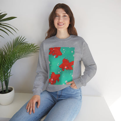 Colorful Fish Graphic Crewneck Sweatshirt, Cozy Unisex Sweater, Fun Graphic Top, Ideal Gift for Fish Lovers, Casual Everyday Wear, Comfy Goldfish Crewneck
