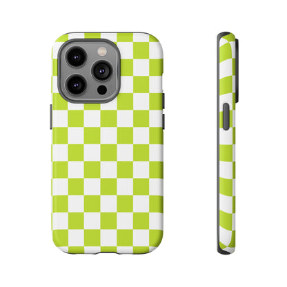 Lively Checker Pattern Phone Case | Tough Cases, Green Checkered Design, Unique Cell Phone Cover, Trendy Accessory, Gift Idea