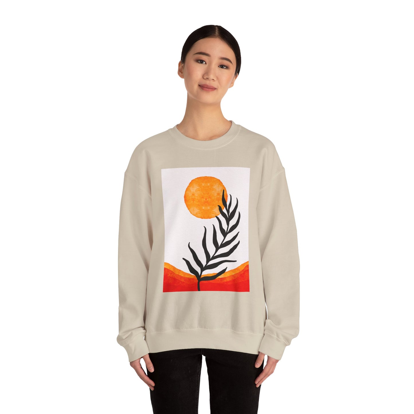Bohemian Sun & Leaf Crewneck Sweatshirt, Cozy Unisex Sweatshirt, Nature-Inspired Apparel, Fall Fashion, Gift for Nature Lovers
