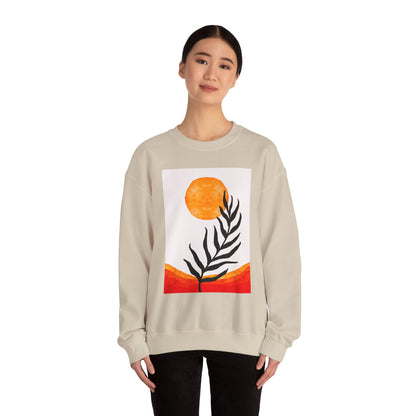 Bohemian Sun & Leaf Crewneck Sweatshirt, Cozy Unisex Sweatshirt, Nature-Inspired Apparel, Fall Fashion, Gift for Nature Lovers