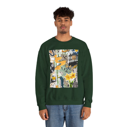 Vibrant Art Sweatshirt for Creatives, Cozy Fall Layering, Gift for Artists, Unique Graphic Pullovers, Casual Everyday Wear, Abstract, Vintage, Collage, Crewneck, Cool Hoodies