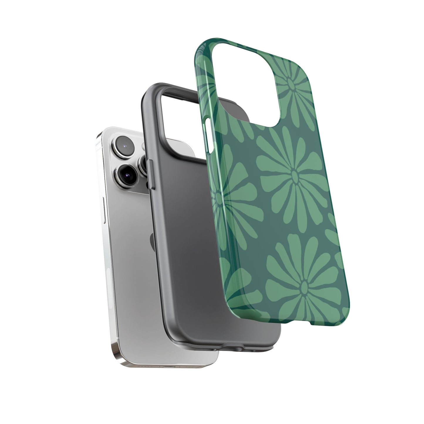 Stylish iPhone Case, Floral Phone Cover, Tough Phone Cases, Green Daisy Design, Unique Gift for Her, Spring Accessories