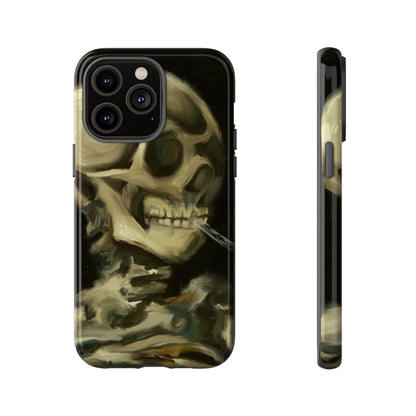 Skull Phone Case - Tough Cases, Macabre Style, Unique Accessories, Perfect for Halloween, Gothic Decor, Edgy Gift Idea | Van Gogh Reimagined, Abstract Twist on  Van Gogh's Skeleton with Burning Cigarette