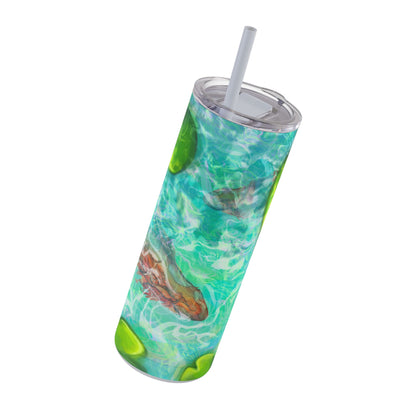 Skinny Tumbler with Abstract Water Design, Eco-Friendly Drinkware, Cool Gift for Her, Summer Vibes, Home & Office Decor, Lily Pads, Fish Pond