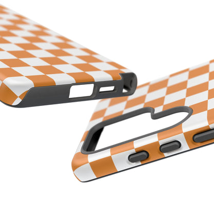 Orange Checkerboard Phone Case, Stylish Tough Cases for Protection, Gift for Friends, Trendy Cell Phone Accessories, Statement Tech Gear