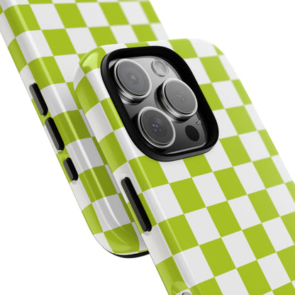 Lively Checker Pattern Phone Case | Tough Cases, Green Checkered Design, Unique Cell Phone Cover, Trendy Accessory, Gift Idea