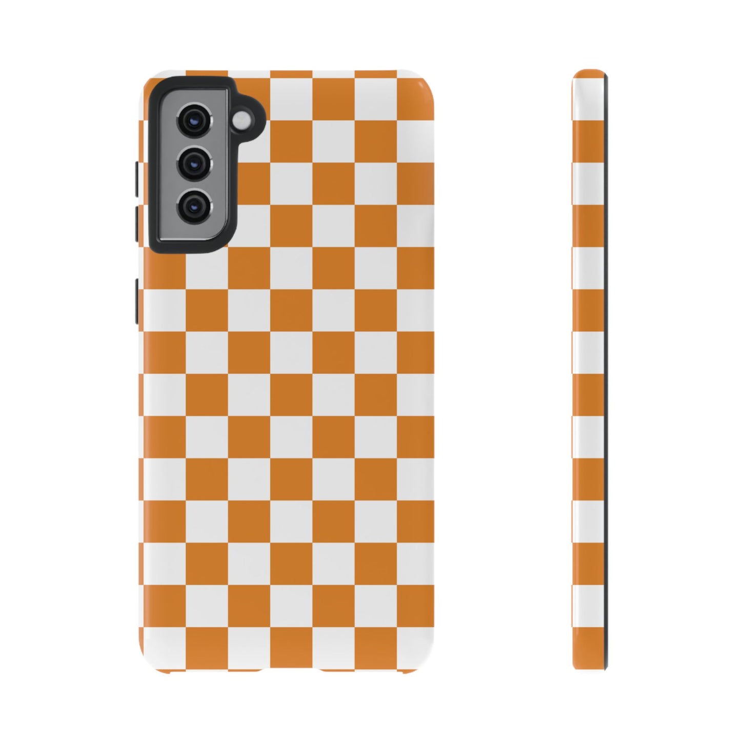 Orange Checkerboard Phone Case, Stylish Tough Cases for Protection, Gift for Friends, Trendy Cell Phone Accessories, Statement Tech Gear