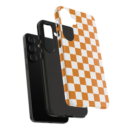 Orange Checkerboard Phone Case, Stylish Tough Cases for Protection, Gift for Friends, Trendy Cell Phone Accessories, Statement Tech Gear