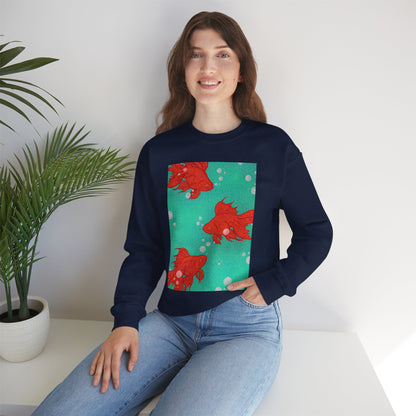 Colorful Fish Graphic Crewneck Sweatshirt, Cozy Unisex Sweater, Fun Graphic Top, Ideal Gift for Fish Lovers, Casual Everyday Wear, Comfy Goldfish Crewneck