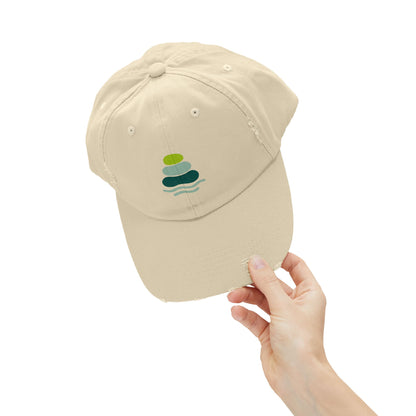 Relaxed Unisex Distressed Cap with Peaceful Stone Design, Casual Hat for Nature Lovers, Summer Accessory, Gift for Her/Him, Outdoor Wear, Serene, Mindfulness Gifts