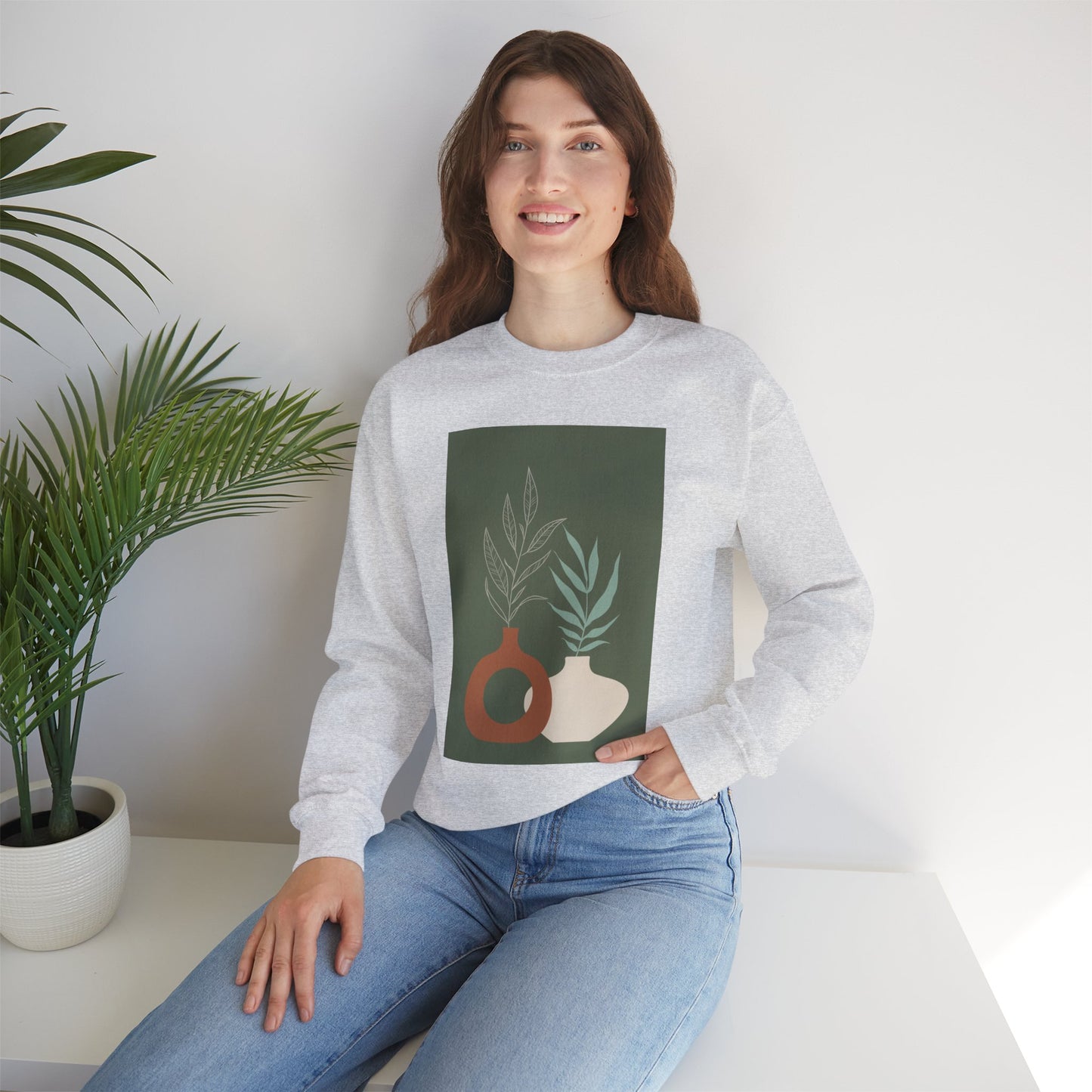 Botanical Minimalist Crewneck Sweatshirt, Cozy Unisex Pullover, Nature-Inspired Gift, Fall Fashion, Comfortable Layering Piece