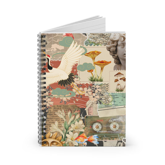 Vintage-Inspired Spiral Notebook - Ruled Line, Journal for Artists, Creative Planner, Scrapbooking, Gift for Writers, Floral Stationery, Retro Collage, Artsy Notebook