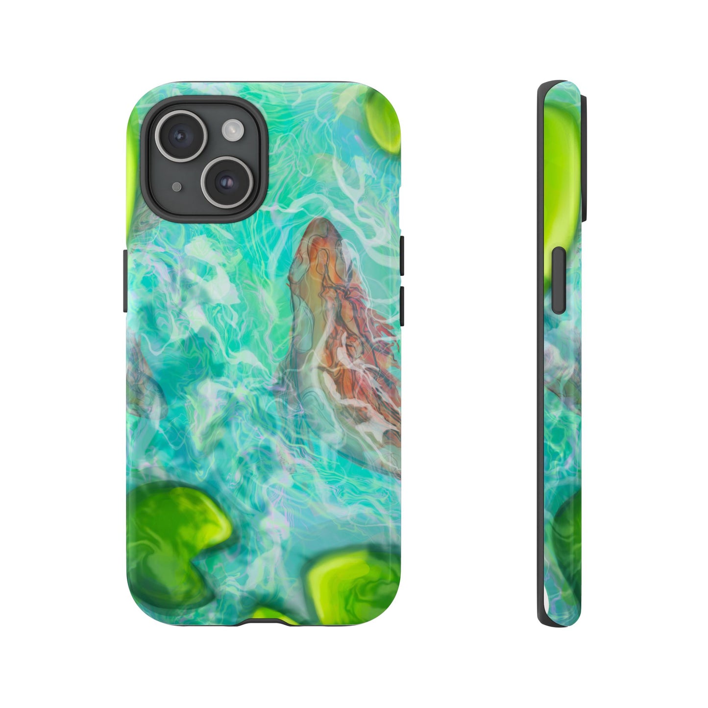 Watercolor Phone Case, Nature Lover Gift, Tough Phone Cover, Phone Accessory, Unique Design for Spring/Summer, Lily Pad, Fish Pond