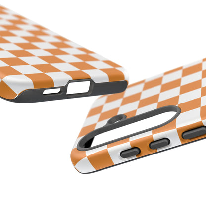 Orange Checkerboard Phone Case, Stylish Tough Cases for Protection, Gift for Friends, Trendy Cell Phone Accessories, Statement Tech Gear
