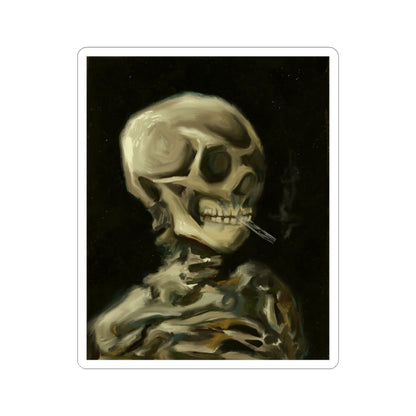 Eerie Skeleton Kiss-Cut Stickers, Spooky Decor, Halloween Accessories, Laptop Stickers, Gothic Art, Gift for Horror Fans | Van Gogh's Skeleton with Burning Cigarette Reimagined, Abstract Modern Twist
