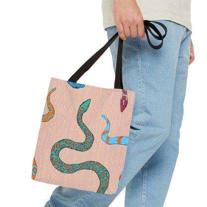 Snake Print Tote Bag, Eco-Friendly Shopping Bag, Trendy Beach Carryall, Boho Style Gift, Unique Art Tote, Grocery Tote Bag
