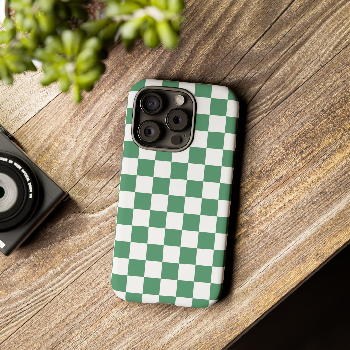 Stylish Phone Case - Green Checker Print, Trendy Phone Cover, Unique Gift, Modern Accessories, Eco-Friendly Case