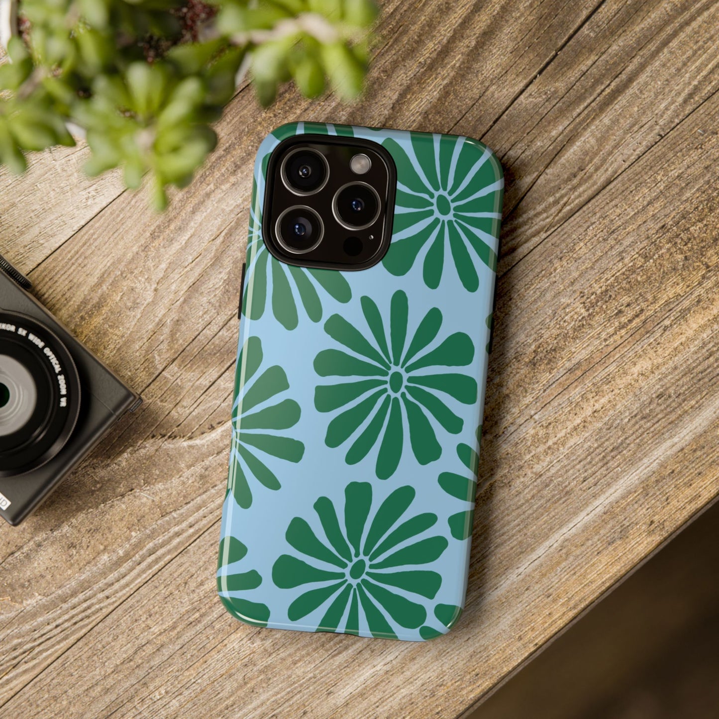 Stylish iPhone Case, Floral Phone Cover, Tough Phone Cases, Green Daisy Design, Unique Gift for Her, Spring Accessories