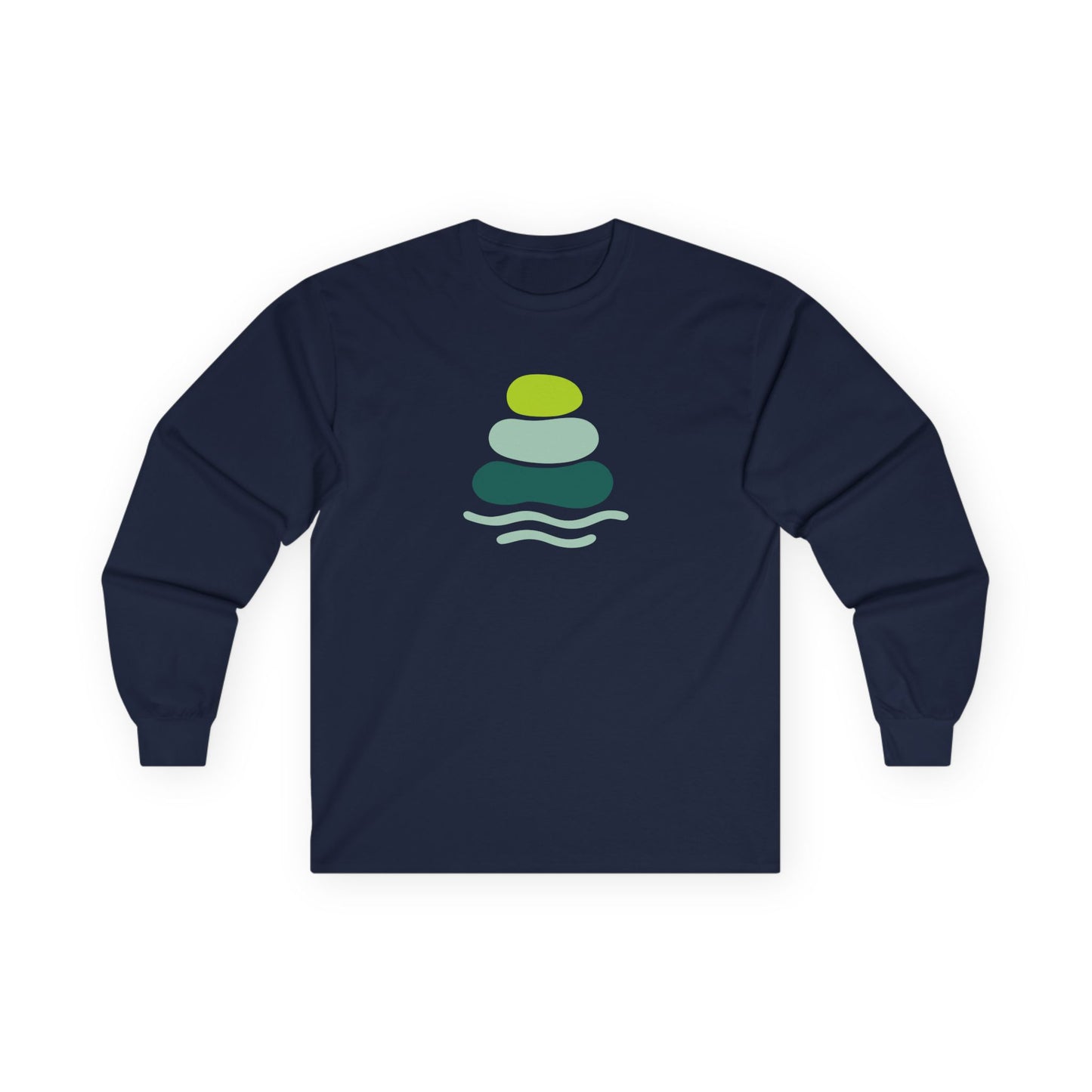 Serene Stacked Stones Long Sleeve Tee, Unisex Long Sleeve Shirt, Relaxation Tee, Gift for Yoga Lovers, Mindfulness Apparel