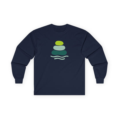Serene Stacked Stones Long Sleeve Tee, Unisex Long Sleeve Shirt, Relaxation Tee, Gift for Yoga Lovers, Mindfulness Apparel