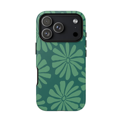 Stylish iPhone Case, Floral Phone Cover, Tough Phone Cases, Green Daisy Design, Unique Gift for Her, Spring Accessories
