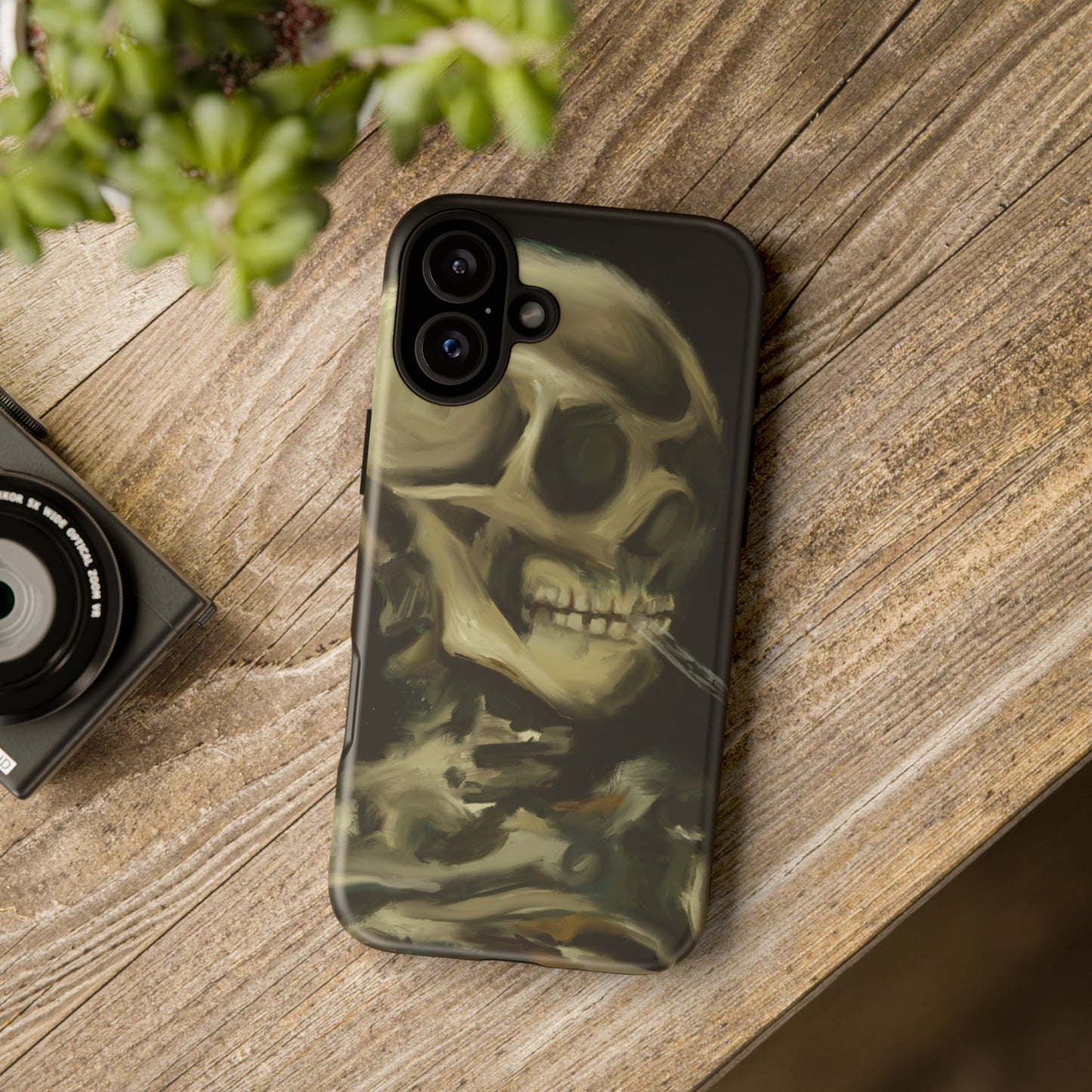 Skull Phone Case - Tough Cases, Macabre Style, Unique Accessories, Perfect for Halloween, Gothic Decor, Edgy Gift Idea | Van Gogh Reimagined, Abstract Twist on  Van Gogh's Skeleton with Burning Cigarette