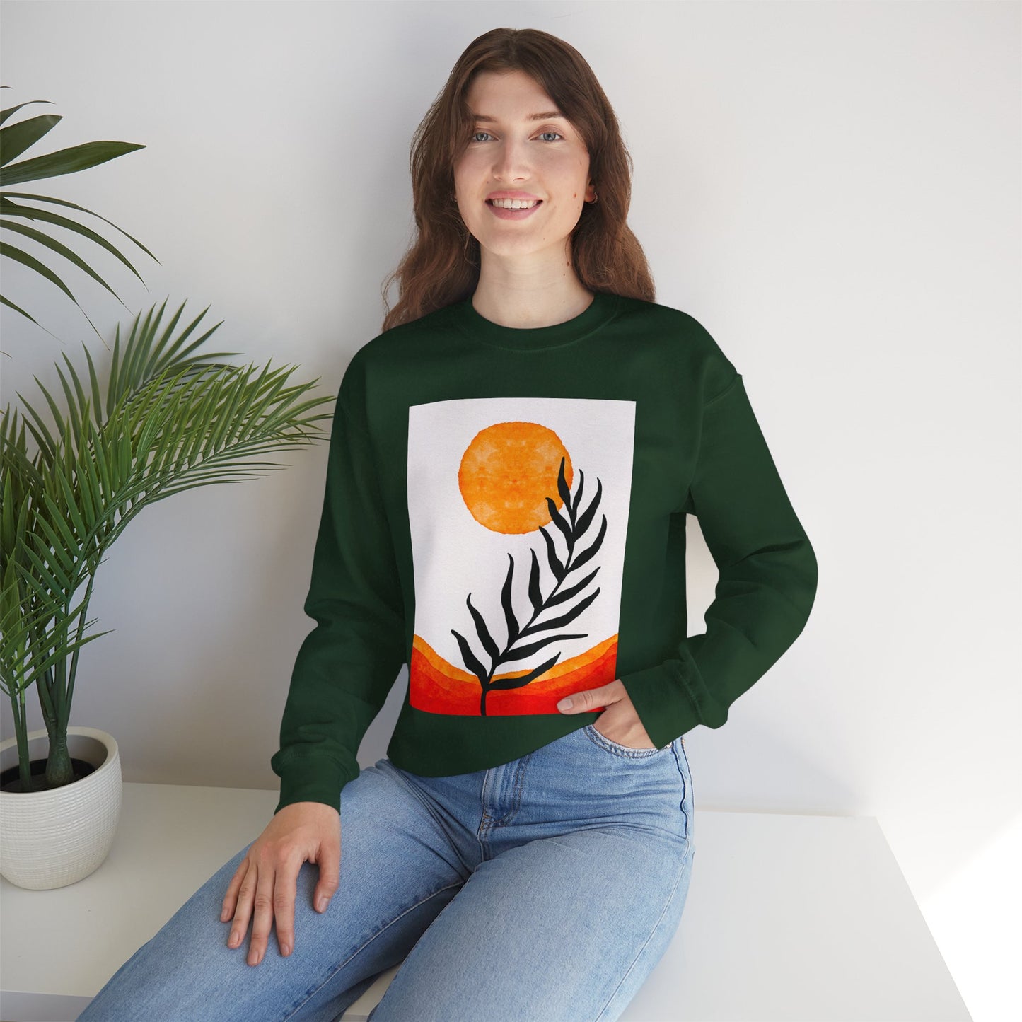 Bohemian Sun & Leaf Crewneck Sweatshirt, Cozy Unisex Sweatshirt, Nature-Inspired Apparel, Fall Fashion, Gift for Nature Lovers