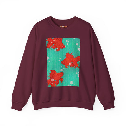 Colorful Fish Graphic Crewneck Sweatshirt, Cozy Unisex Sweater, Fun Graphic Top, Ideal Gift for Fish Lovers, Casual Everyday Wear, Comfy Goldfish Crewneck