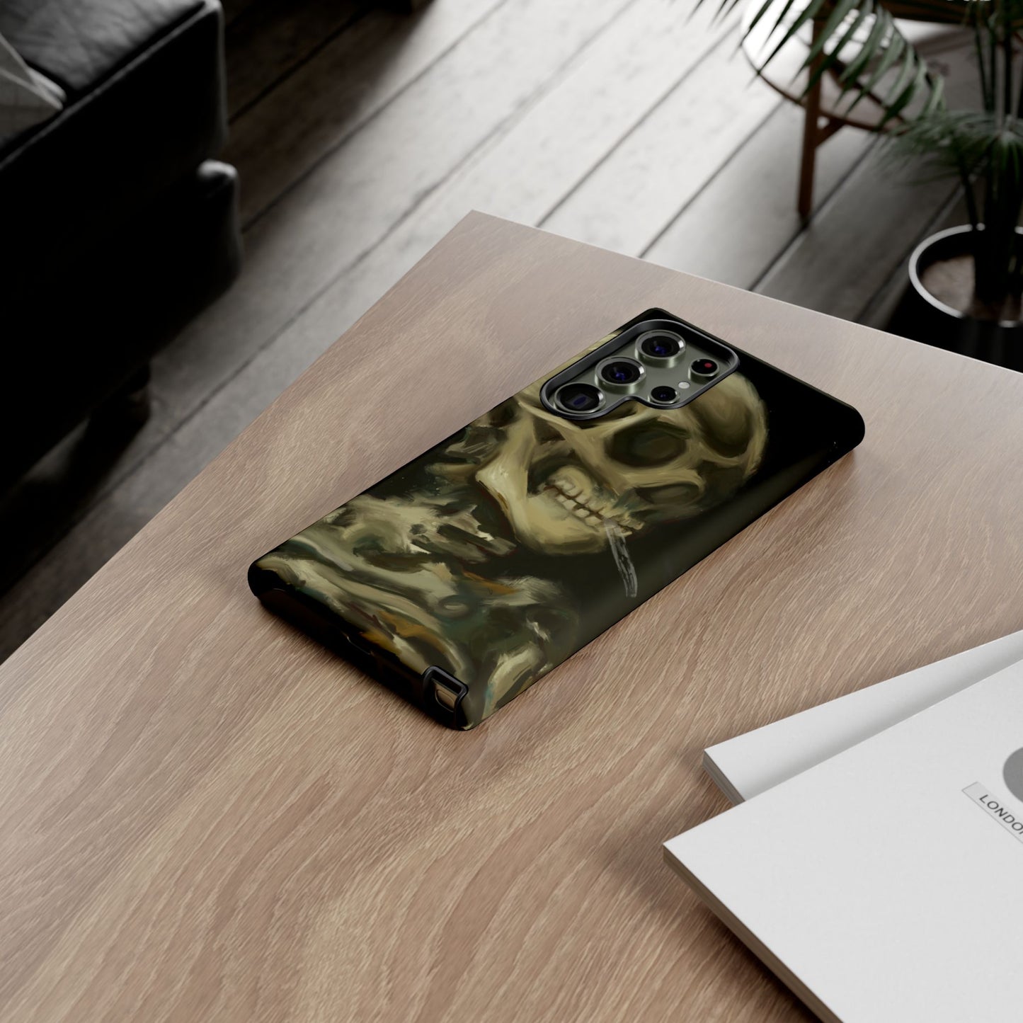 Skull Phone Case - Tough Cases, Macabre Style, Unique Accessories, Perfect for Halloween, Gothic Decor, Edgy Gift Idea | Van Gogh Reimagined, Abstract Twist on  Van Gogh's Skeleton with Burning Cigarette
