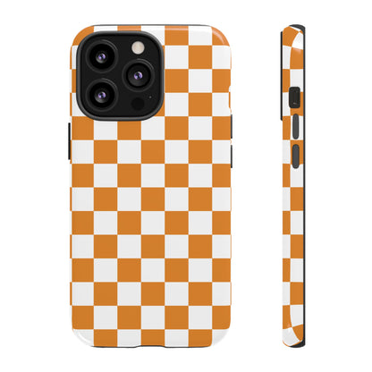 Orange Checkerboard Phone Case, Stylish Tough Cases for Protection, Gift for Friends, Trendy Cell Phone Accessories, Statement Tech Gear