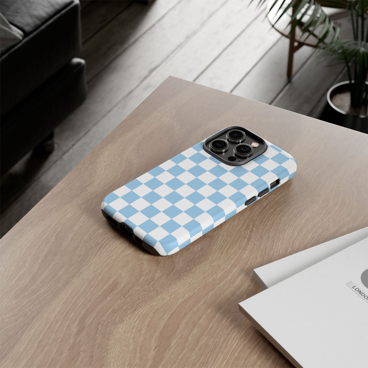 Blue Checkered Phone Case, Tough Phone Cover, Stylish Mobile Protector, Unique Gift for Him/Her, Trendy Accessories for Holidays