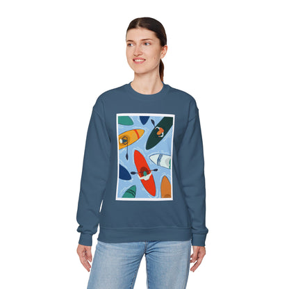 Colorful Kayak Print Crewneck Sweatshirt, Cozy Unisex Pullover, Perfect for Outdoor Lovers, Kayaking Gift, Summer Vibes, Artsy Crewneck, Comfy Pullover, Funky, Quirky Art