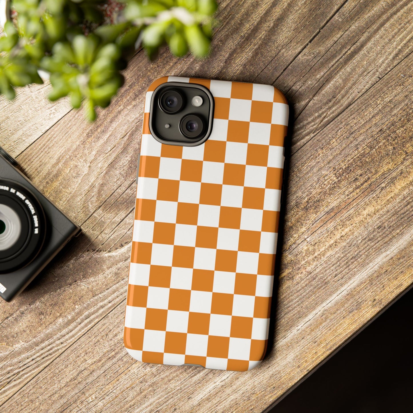 Orange Checkerboard Phone Case, Stylish Tough Cases for Protection, Gift for Friends, Trendy Cell Phone Accessories, Statement Tech Gear