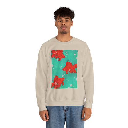 Colorful Fish Graphic Crewneck Sweatshirt, Cozy Unisex Sweater, Fun Graphic Top, Ideal Gift for Fish Lovers, Casual Everyday Wear, Comfy Goldfish Crewneck