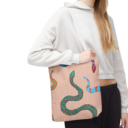 Snake Print Tote Bag, Eco-Friendly Shopping Bag, Trendy Beach Carryall, Boho Style Gift, Unique Art Tote, Grocery Tote Bag