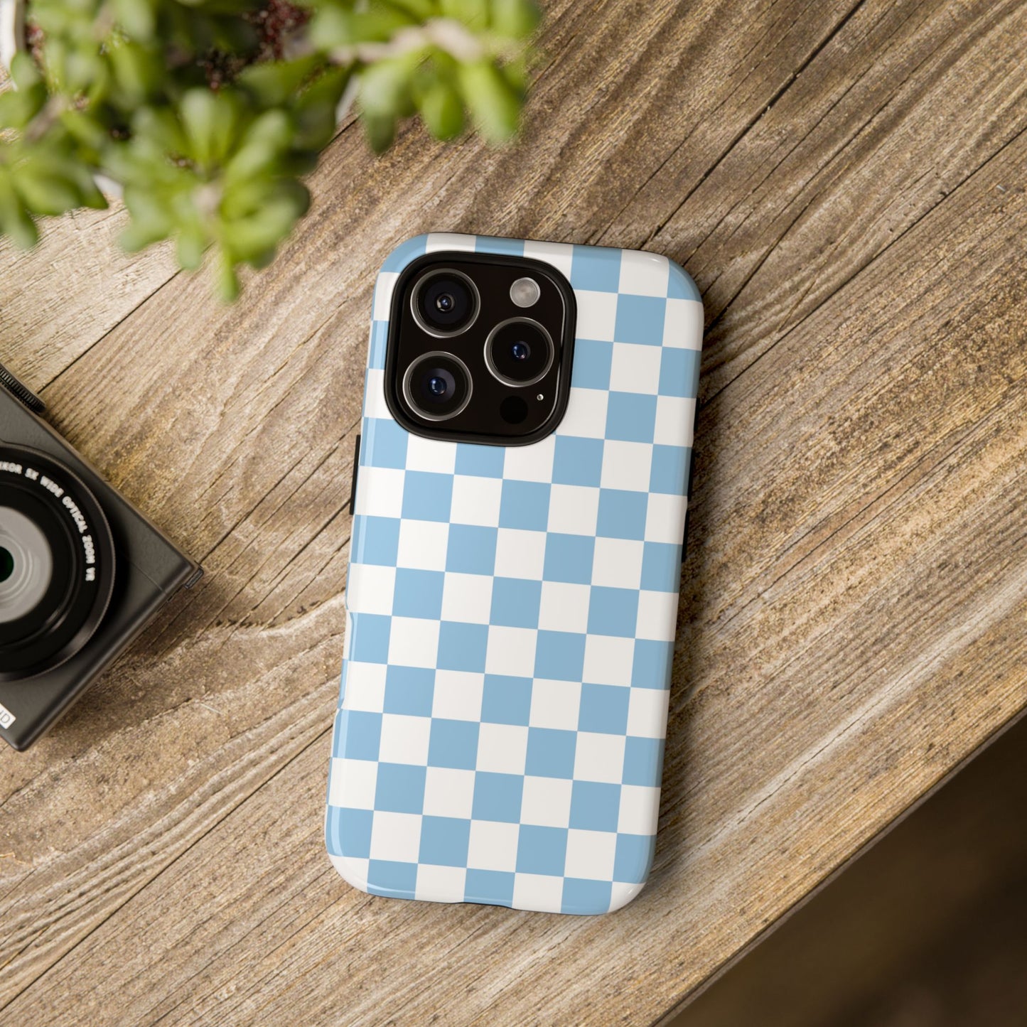 Blue Checkered Phone Case, Tough Phone Cover, Stylish Mobile Protector, Unique Gift for Him/Her, Trendy Accessories for Holidays