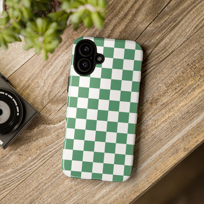 Stylish Phone Case - Green Checker Print, Trendy Phone Cover, Unique Gift, Modern Accessories, Eco-Friendly Case