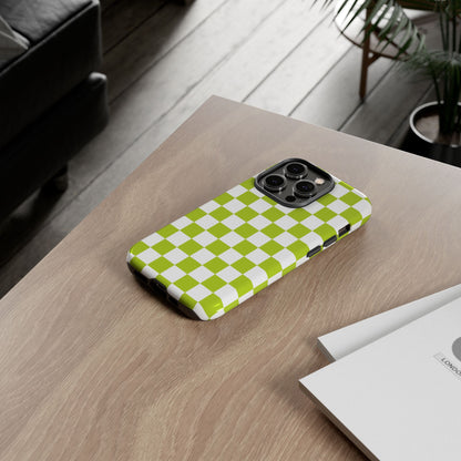 Lively Checker Pattern Phone Case | Tough Cases, Green Checkered Design, Unique Cell Phone Cover, Trendy Accessory, Gift Idea