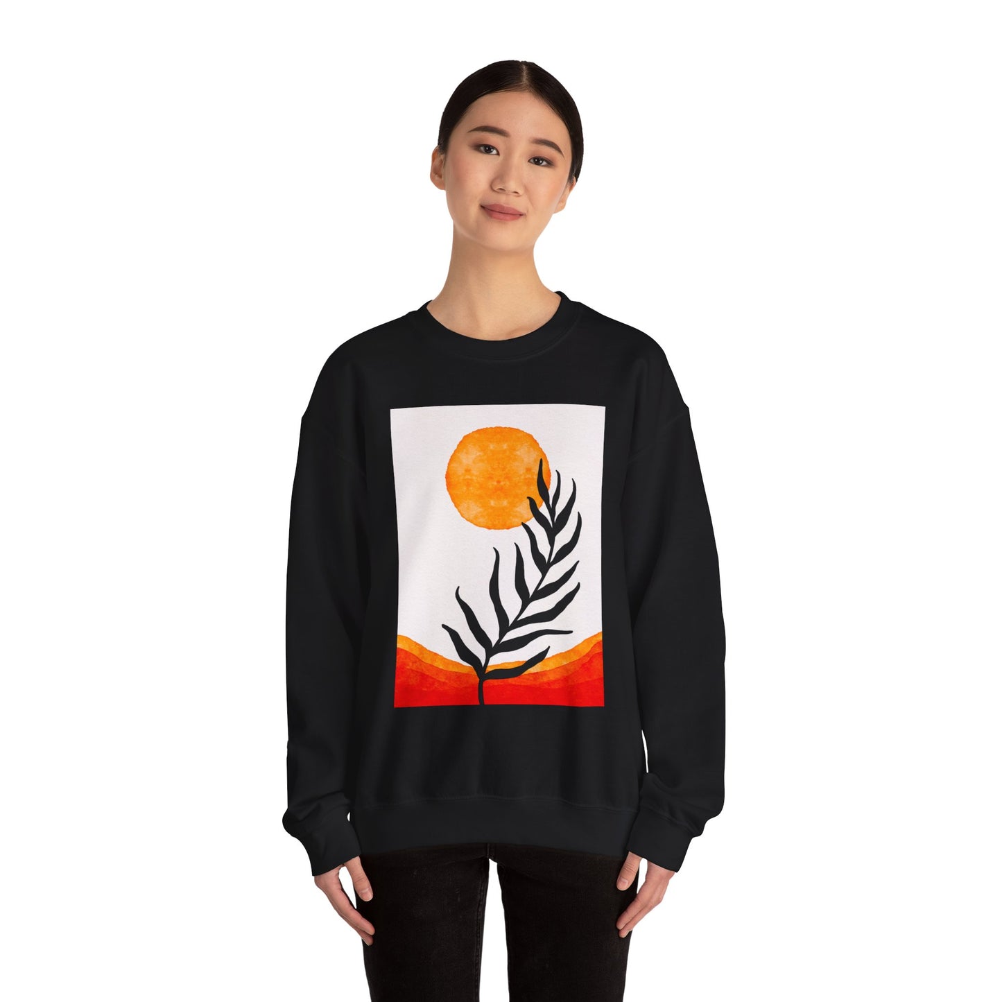 Bohemian Sun & Leaf Crewneck Sweatshirt, Cozy Unisex Sweatshirt, Nature-Inspired Apparel, Fall Fashion, Gift for Nature Lovers
