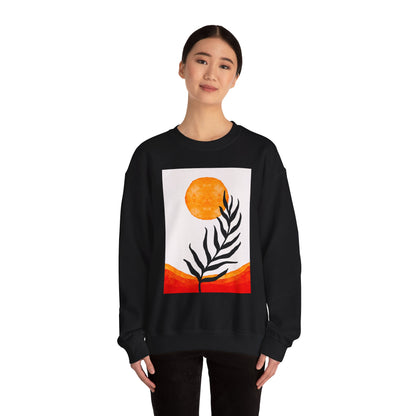 Bohemian Sun & Leaf Crewneck Sweatshirt, Cozy Unisex Sweatshirt, Nature-Inspired Apparel, Fall Fashion, Gift for Nature Lovers