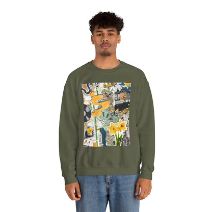 Vibrant Art Sweatshirt for Creatives, Cozy Fall Layering, Gift for Artists, Unique Graphic Pullovers, Casual Everyday Wear, Abstract, Vintage, Collage, Crewneck, Cool Hoodies