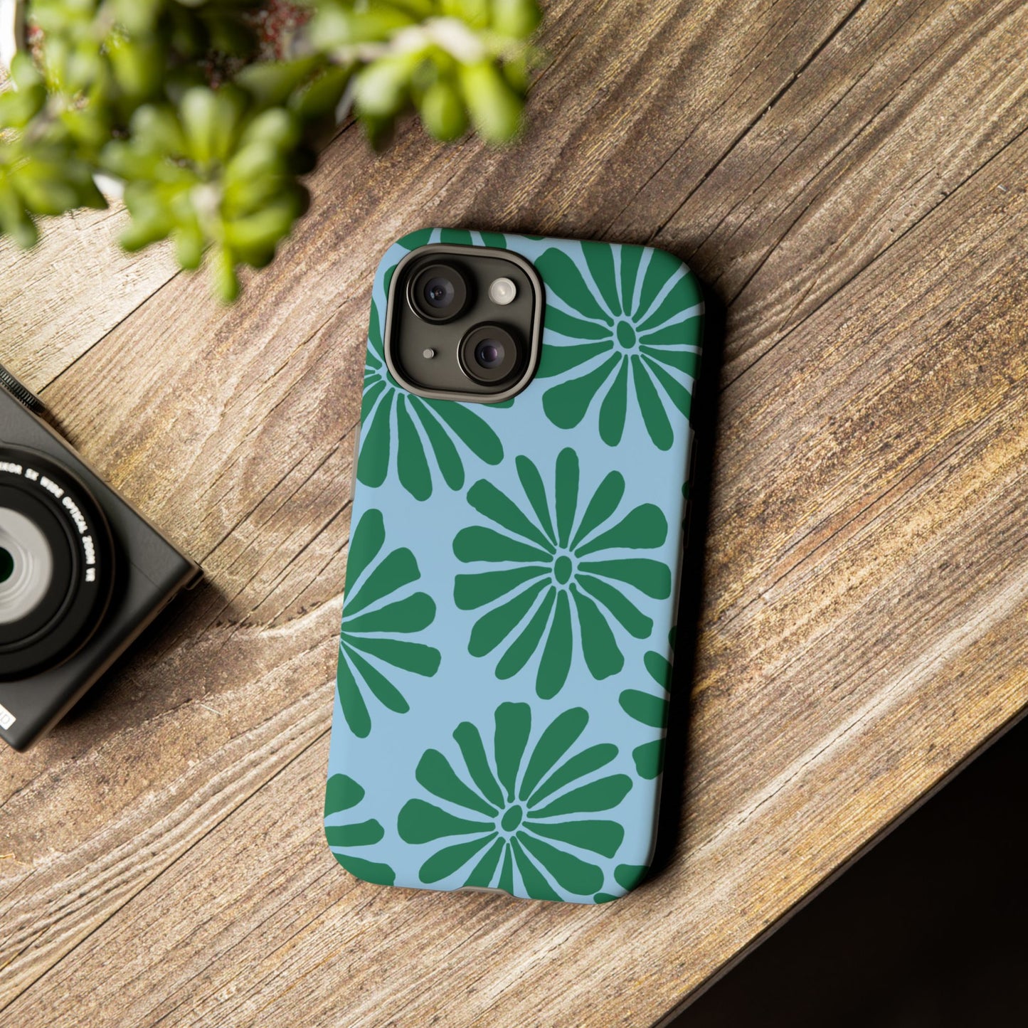 Stylish iPhone Case, Floral Phone Cover, Tough Phone Cases, Green Daisy Design, Unique Gift for Her, Spring Accessories
