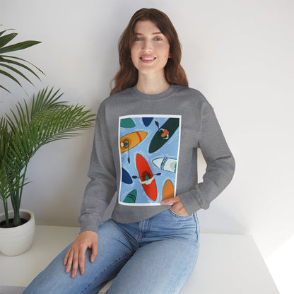 Colorful Kayak Print Crewneck Sweatshirt, Cozy Unisex Pullover, Perfect for Outdoor Lovers, Kayaking Gift, Summer Vibes, Artsy Crewneck, Comfy Pullover, Funky, Quirky Art