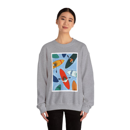 Colorful Kayak Print Crewneck Sweatshirt, Cozy Unisex Pullover, Perfect for Outdoor Lovers, Kayaking Gift, Summer Vibes, Artsy Crewneck, Comfy Pullover, Funky, Quirky Art