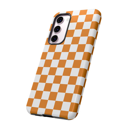 Orange Checkerboard Phone Case, Stylish Tough Cases for Protection, Gift for Friends, Trendy Cell Phone Accessories, Statement Tech Gear