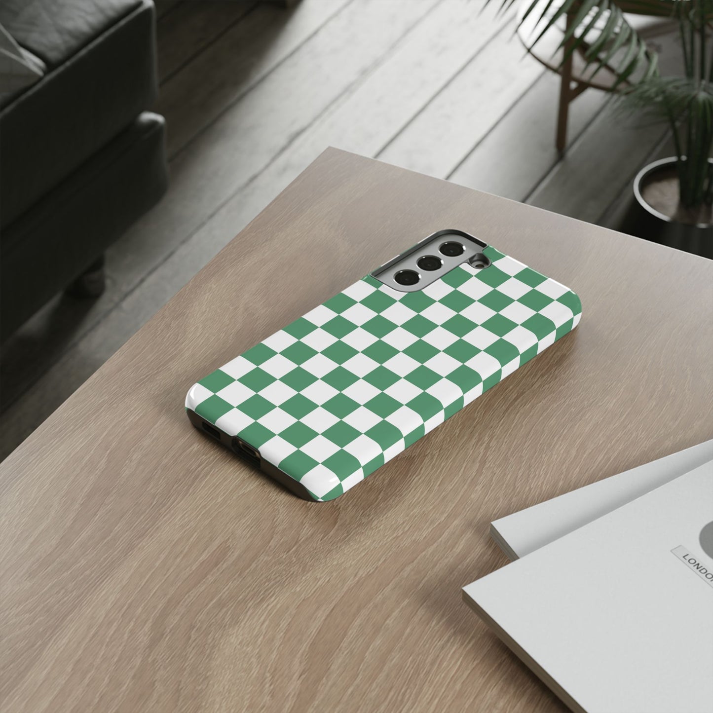 Stylish Phone Case - Green Checker Print, Trendy Phone Cover, Unique Gift, Modern Accessories, Eco-Friendly Case