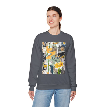 Vibrant Art Sweatshirt for Creatives, Cozy Fall Layering, Gift for Artists, Unique Graphic Pullovers, Casual Everyday Wear, Abstract, Vintage, Collage, Crewneck, Cool Hoodies