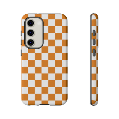 Orange Checkerboard Phone Case, Stylish Tough Cases for Protection, Gift for Friends, Trendy Cell Phone Accessories, Statement Tech Gear