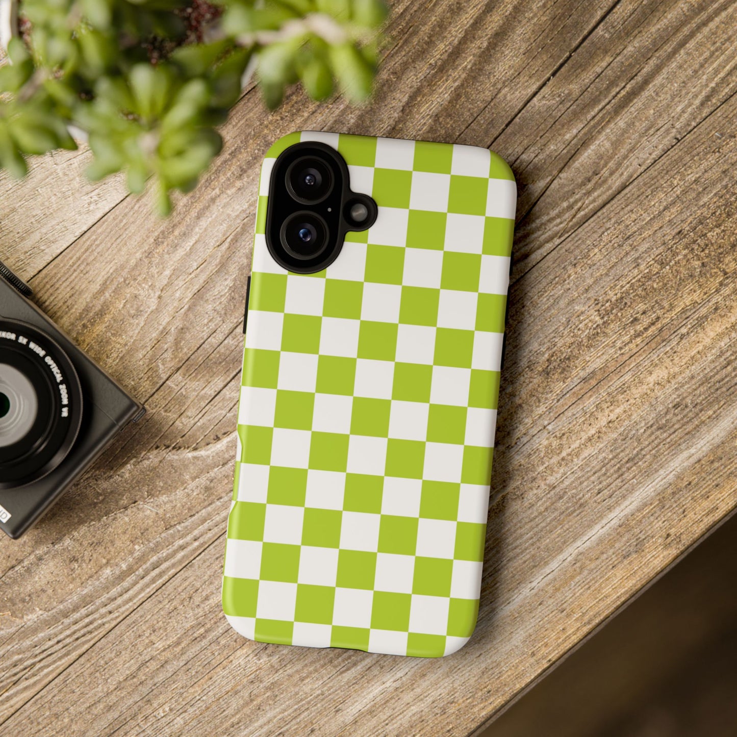 Lively Checker Pattern Phone Case | Tough Cases, Green Checkered Design, Unique Cell Phone Cover, Trendy Accessory, Gift Idea