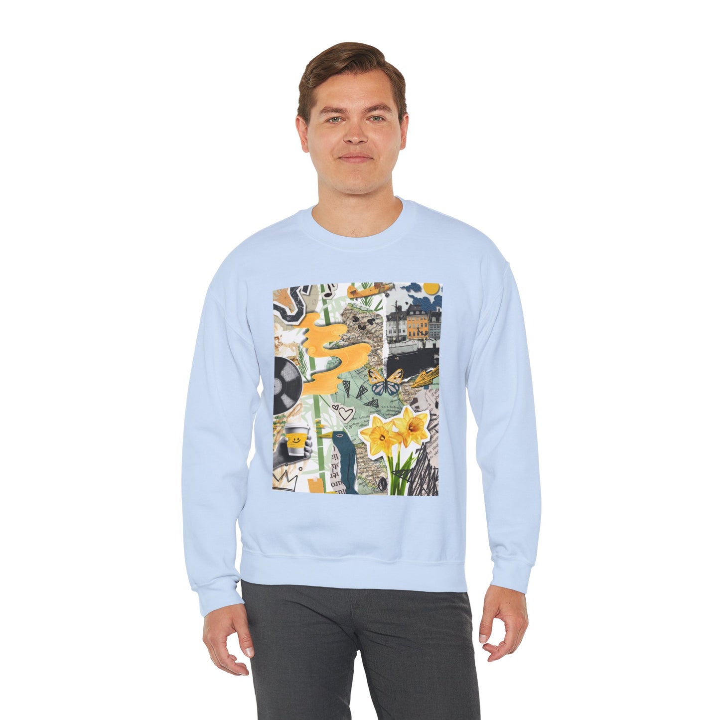 Vibrant Art Sweatshirt for Creatives, Cozy Fall Layering, Gift for Artists, Unique Graphic Pullovers, Casual Everyday Wear, Abstract, Vintage, Collage, Crewneck, Cool Hoodies